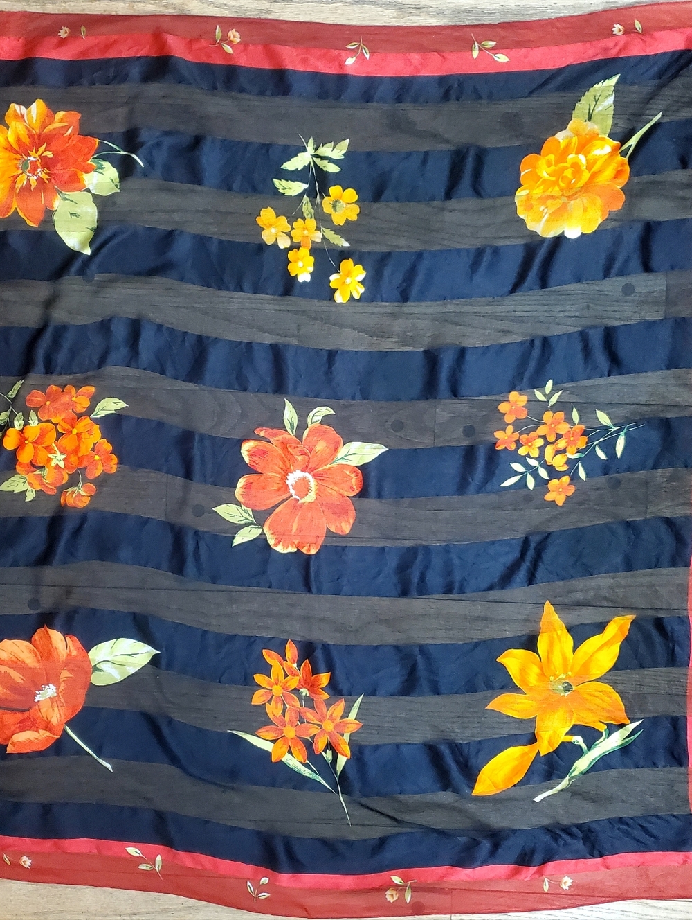 Women's Silky Scarf BLACK FLORAL Botantical SQUARE 33"